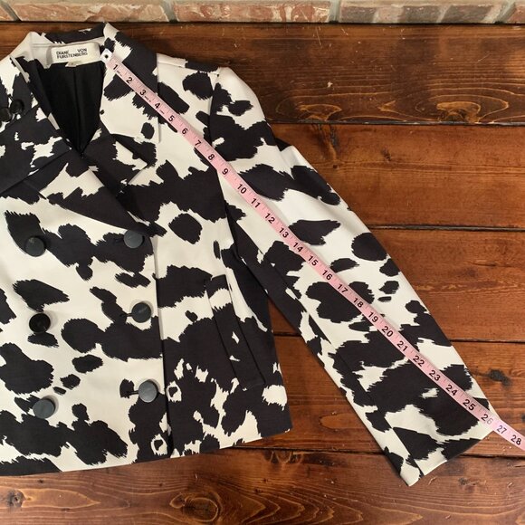 Diane Von Furstenberg Macie Cropped Animal Print Pony Ivory Blazer Small Jacket - Picture 12 of 16